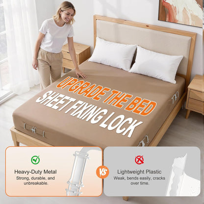 Sweetyear Upgrade Reinforced Sheet Holder, 6Pcs Metal Side Bed Sheet Holders Firm & Tight - Fit All Mattress Sizes, Easy Installation (White)