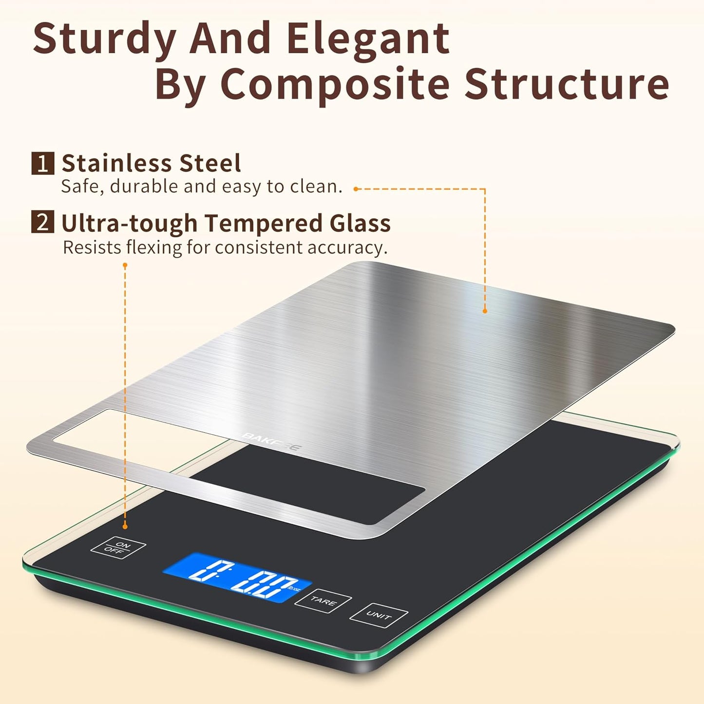 BakFee 33 lb Digital Kitchen Food Scale, 1g Precision