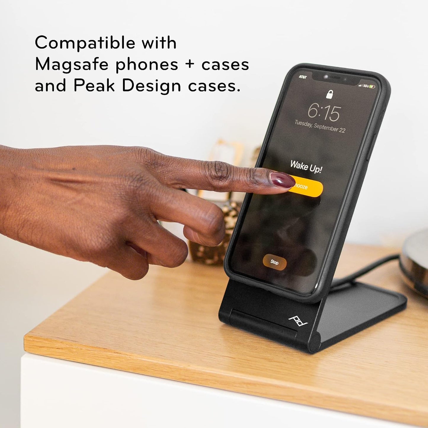 Peak Design Wireless Charging Stand, Black, Qi1 Charging, Grippy Silicone Base, Works with Peak Design Mobile Cases, MagSafe Compatible, for iPhone, Samsung and Google Pixel Phones