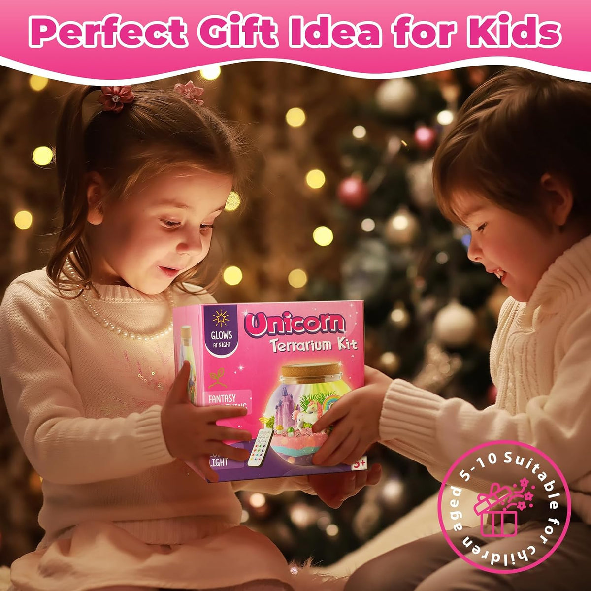 JOYEEMAX Unicorn Light-Up Terrarium Kit for Kids, DIY Unicorn Fairy Garden with 13-Color LED Night Light & Remote Control, Arts and Crafts Gift for Girls Ages 4-12