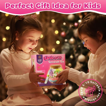 JOYEEMAX Unicorn Light-Up Terrarium Kit for Kids, DIY Unicorn Fairy Garden with 13-Color LED Night Light & Remote Control, Arts and Crafts Gift for Girls Ages 4-12