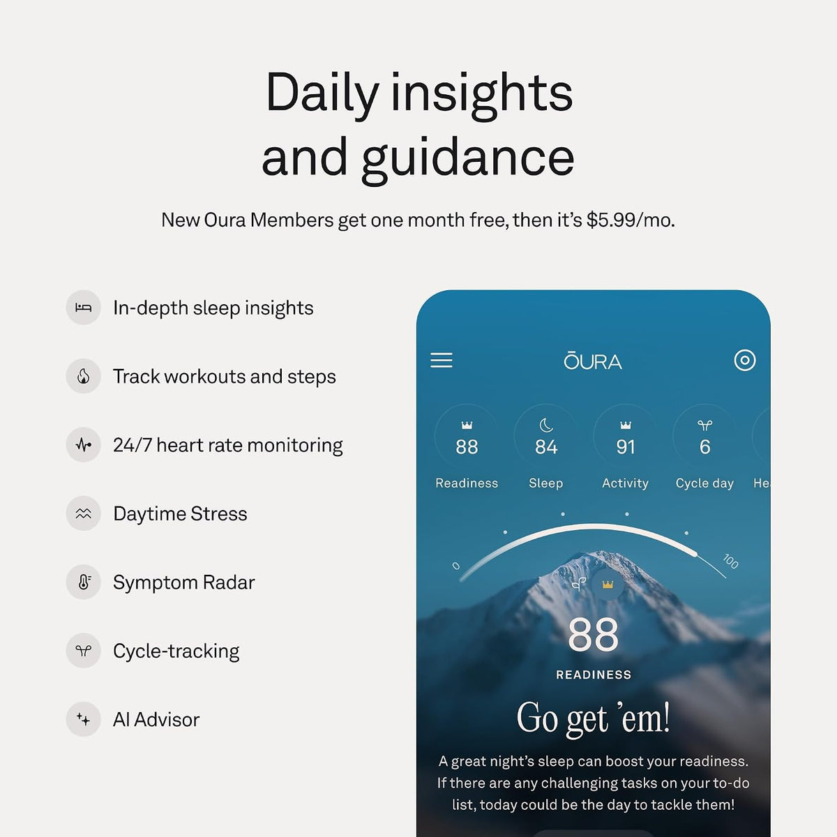 OURA Ring 5 Smart Ring | Silver Size 10, Fitness & Sleep Tracker, Health Monitoring & AI Advisor