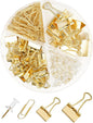 CREECHWA Paper Clips Binder Clips and Push Pin Set, 72-Piece Assorted Size Desk Organizer Kit, Gold