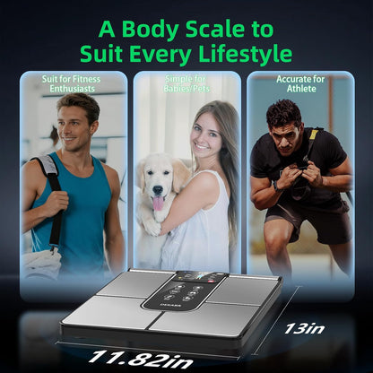 DEKABR Smart Body Composition Scale – BMI, Body Fat, Muscle Mass, TFT LCD Handle, 57 Metrics, Black