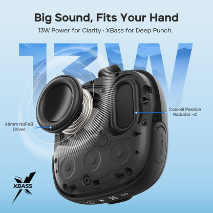 Tribit StormBox Micro 3 Portable Bluetooth Speaker, 13W, IP68 Waterproof Bike Speaker, BT6.0, 24H Playtime, Magnetic & Strap, XBass, Custom EQ, Wireless, TWS Pairing, Outdoor, Home, Cycling, Black