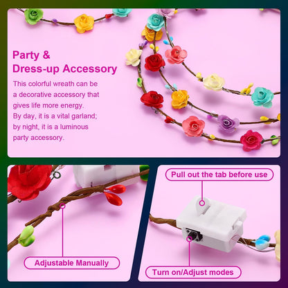 HONLYNE 54-Pack LED Flower Crown Headbands, Light-Up Flower Crowns with 3 Flash Modes, Adjustable Glow Headbands for Kids & Adults, Wedding, Birthday, Halloween & Parties