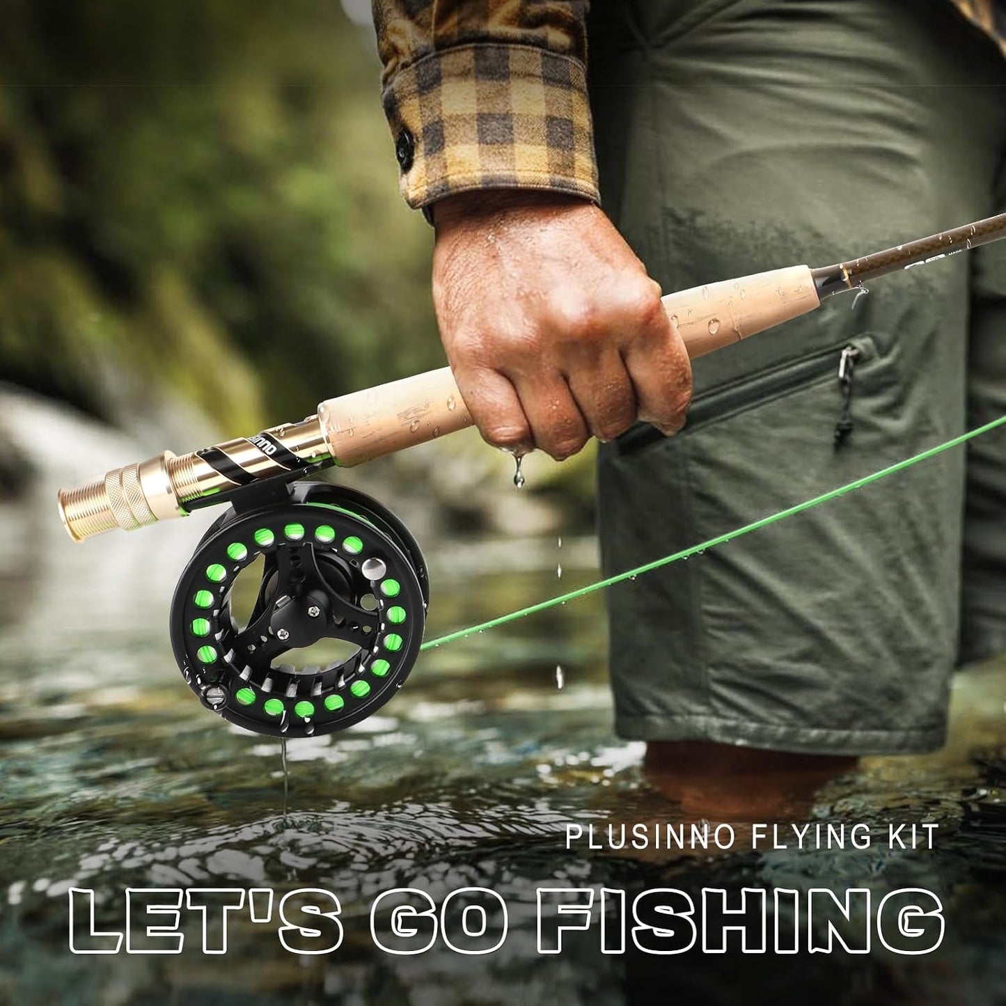 PLUSINNO Fly Fishing Rod and Reel Combo Kit, 9FT 5/6 Weight IM8 Graphite Fly Rod with Aluminum Reel, 2+1 Bearings, Floating Line, Flies & Carrier Case