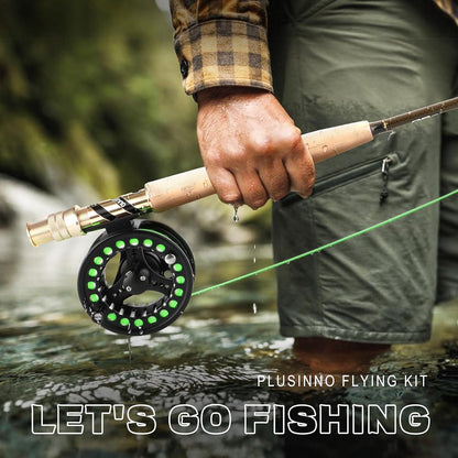 PLUSINNO Fly Fishing Rod and Reel Combo Kit, 9FT 5/6 Weight IM8 Graphite Fly Rod with Aluminum Reel, 2+1 Bearings, Floating Line, Flies & Carrier Case