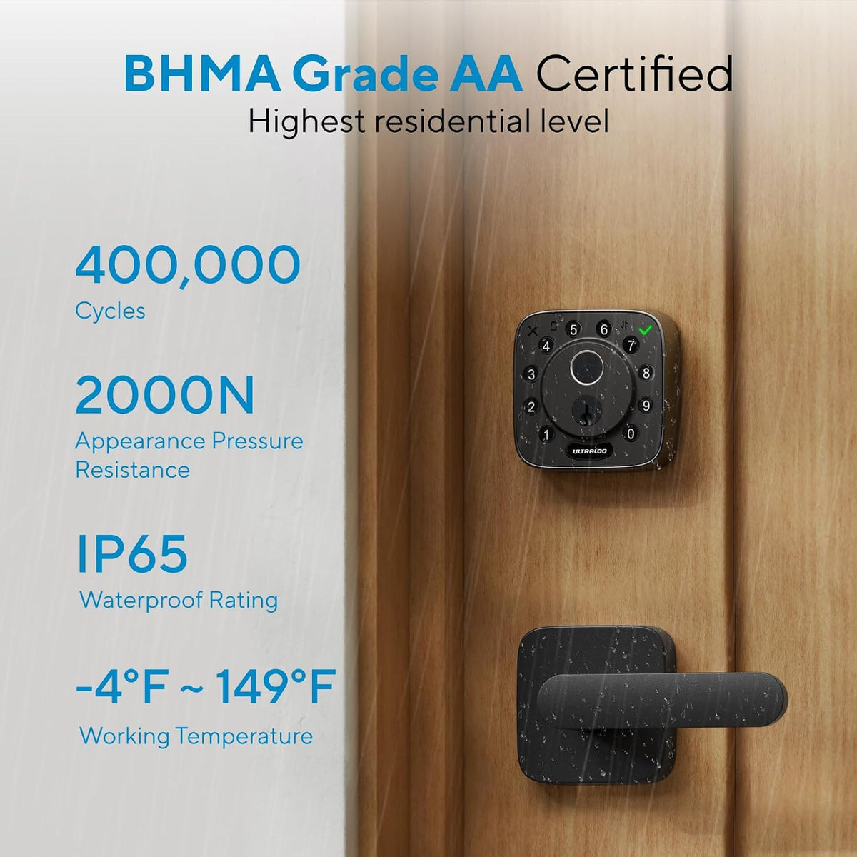 ULTRALOQ Bolt Fingerprint WiFi Smart Lock with Door Sensor, Remote Access