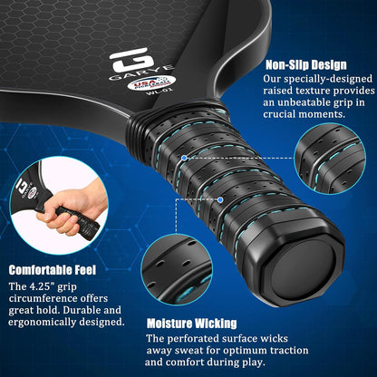 GARYE Pickleball Paddles Set of 4, Carbon Fiber Pickleball Rackets with 6 Balls, Bag & 4 Grip Tapes, USAPA-Approved Lightweight Paddle Set for Adults & Teens