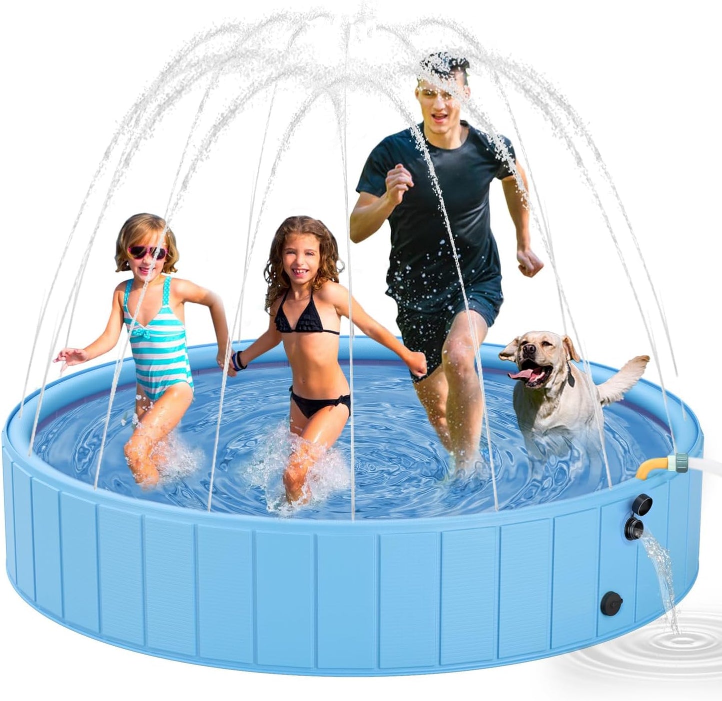 YSJILIDE 2-in-1 Dog Pool & Splash Pad, 63" x 63" x 12", Foldable Sprinkler Swimming Pool for Large Dogs, Kids & Pets, Non-Slip Outdoor Backyard Pool