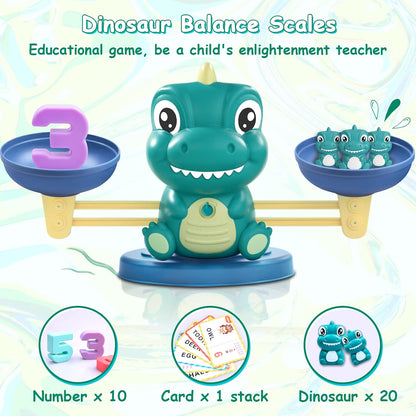 Kaodezhu Dinosaur Math Balance Toys, Montessori Math Balance Scale with Number & Dinosaur Weights, STEM Educational Learning Toy for Kids Ages 3+, Green