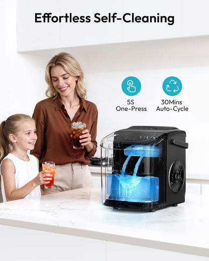 EUHOMY Countertop Ice Maker Machine with Handle, 26lbs in 24Hrs, 9 Ice Cubes Ready in 6 Mins, Auto-Cleaning Portable Ice Maker with Basket and Scoop, for Home/Kitchen/Camping/RV. (Black)