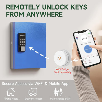 WeHere 32-Key Smart Key Lock Box | Bluetooth Keypad, App Control, One-Time Password & Wall-Mounted Key Cabinet