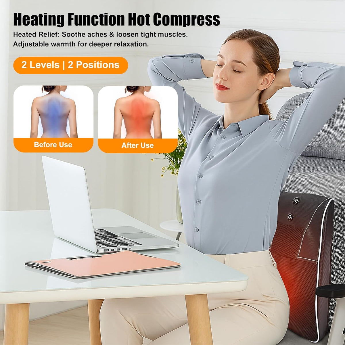 Hlthsky Shiatsu Neck and Back Massager with Heat, 3D Kneading Massage Pillow with Vibration for Back, Neck, Shoulders, Legs, Black
