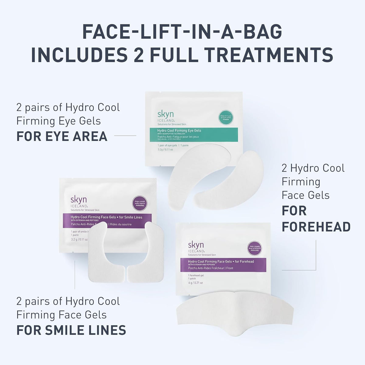 skyn ICELAND Facelift in-a-Bag Face Patches, Peptides & Coenzyme Q10, 6 Pcs Face Wrinkle Masks for Forehead, Smile Lines & Under Eyes, Facial Treatment for Fine Lines, Dark Circles, Puffy Eyes & Bags