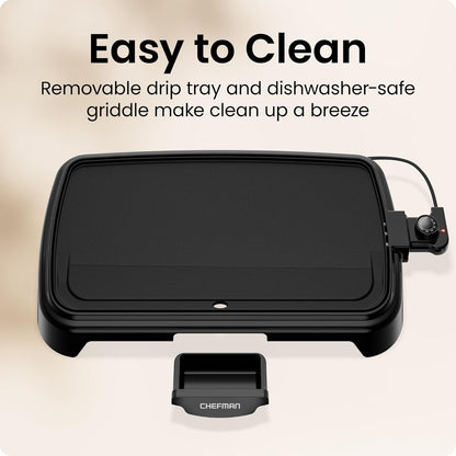 Chefman XL Electric Griddle, 10 x 20 Inch Extra-Large Nonstick Flat Top Grill with Removable Temperature Control & Drip Tray