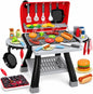Bstoyder Kids BBQ Grill Playset, 73-Piece Pretend Kitchen Playset with Smoke, Sound & Light, 2-Layer Outdoor Grill Toy with Play Food & Accessories for Toddlers, Red