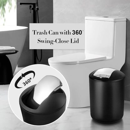 Black Bathroom Accessories Set, 10Pcs Bathroom Accessory Set with Trash Can, Soap Dispenser and Toothbrush Holder, Soap Dish, Cotton Ball & Qtip Holder, Toilet Brush Holder, Tissue Box Cover