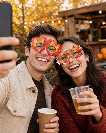 Mega-L 12-Pack Thanksgiving Fall Eyeglasses, Assorted Turkey & Maple Leaf Party Glasses for Adults & Teens, Friendsgiving & Autumn Photo Booth Accessories