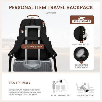 LOVEVOOK Laptop Backpack for Women, 15.6-Inch Laptop Travel Backpack with Large Capacity Cup Pocket, Waterproof Work Business College Backpack, Beige-Black-Chestnut Brown