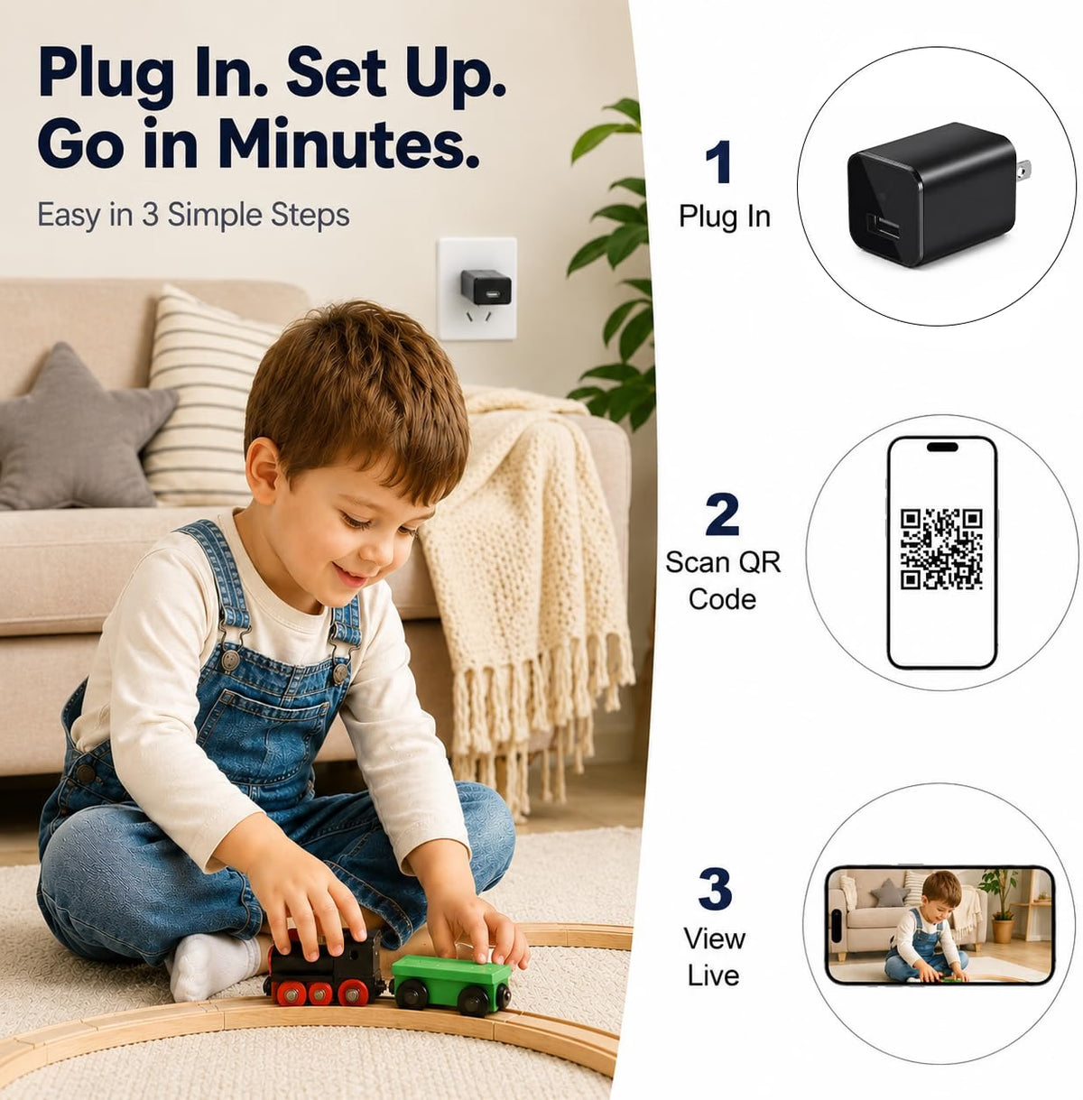 HyperionFlo Essentials 1080P Indoor Security Camera, Full HD 30FPS Monitoring Camera with Motion Detection, Continuous Recording, Loop Recording & 32GB Micro SD Card