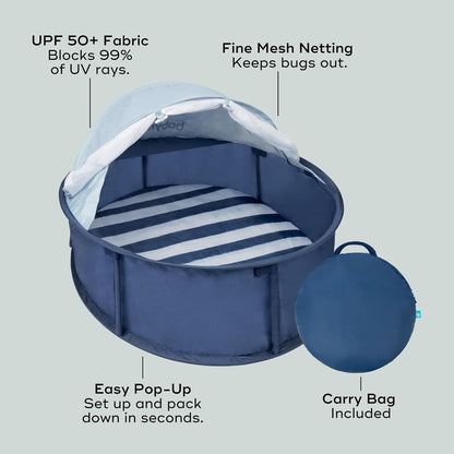 Babymoov Babyni Pop-Up Beach Tent, UPF 50+ Sun Protection with Built-In Mosquito Net, Ventilated Baby Sun Shelter for Beach & Travel, Marine