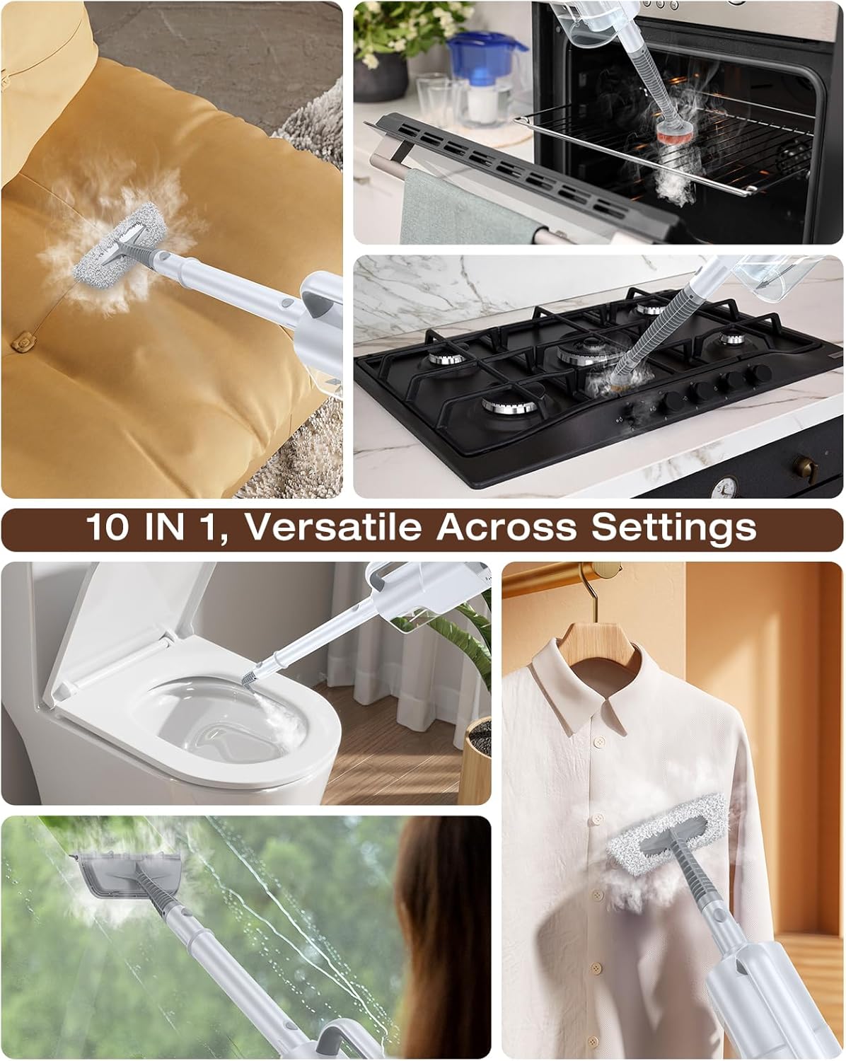 Steam Cleaner, 10-in-1 Detachable Handheld Steam Mop for Multi-Surface 350ml Tank,10s Heat-Up,248°F Steam Cleaner,2-Level Control,Swivel Head for Carpet,Floor,Tiles,BBQ grill,Car Accessories