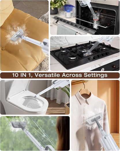 Steam Cleaner, 10-in-1 Detachable Handheld Steam Mop for Multi-Surface 350ml Tank,10s Heat-Up,248°F Steam Cleaner,2-Level Control,Swivel Head for Carpet,Floor,Tiles,BBQ grill,Car Accessories