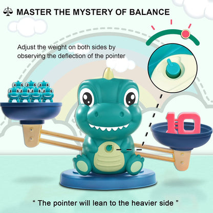 Kaodezhu Dinosaur Math Balance Toys, Montessori Math Balance Scale with Number & Dinosaur Weights, STEM Educational Learning Toy for Kids Ages 3+, Green