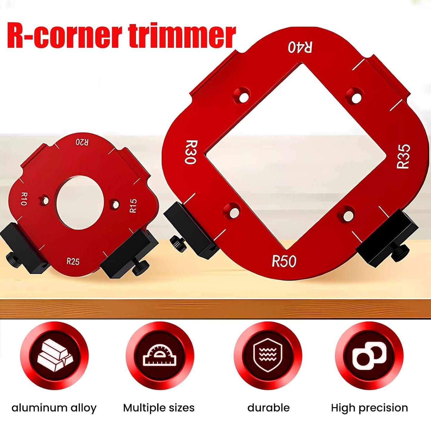 Lightdream 2-Piece 4-in-1 Rounded Corner Router Template, Aluminum Alloy Edge Guide Radius Template with 4 Tungsten Steel Milling Cutters, 8 Radius Sizes for Woodworking & DIY Projects