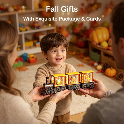 Gorrzai Fall Snow Globe Lantern, Pumpkin Turkey Gnome Train, 6H Timer
