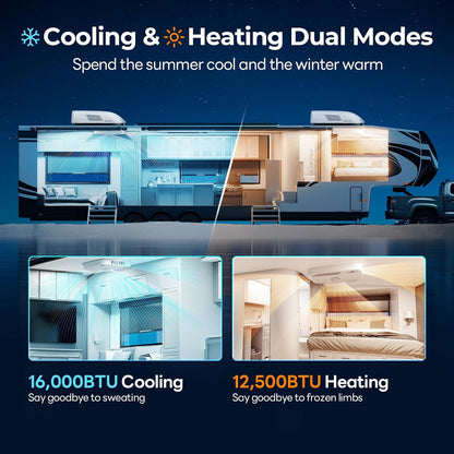 FOGATTI RV AC Unit 16K BTU, with Heat Pump, Non-Ducted, White APP & WiFi Control, Low-Profile Rooftop RV, Energy-Efficient Cooling, Quiet Operation, Fits Trailers Campers, ETL Certified