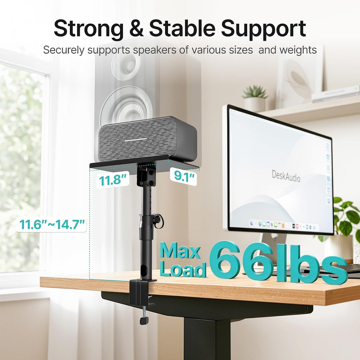 PEGZONE Clamp-on Speaker Stand Pair Heavy-Duty Desktop Speaker Mount Black