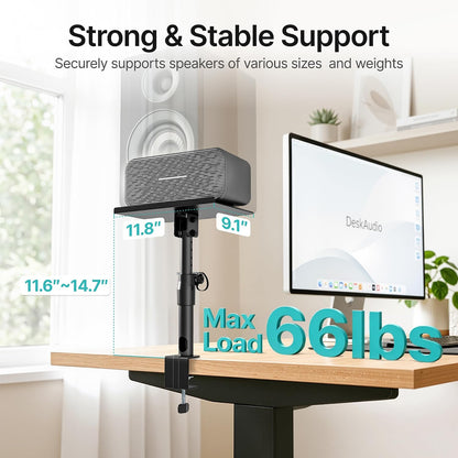 PEGZONE Clamp-on Speaker Stand Pair Heavy-Duty Desktop Speaker Mount Black