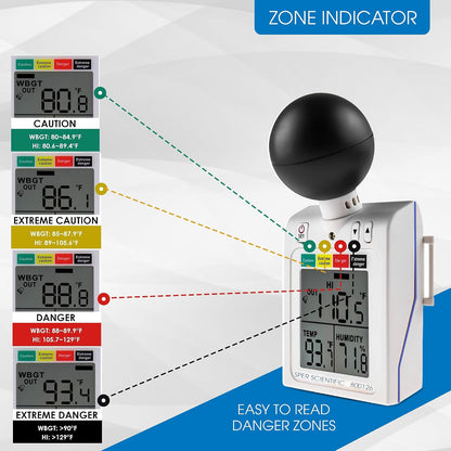 Sper Scientific 800126 Wearable Portable WBGT Heat Stress Monitor for Safety and Comfort with Dangerous Indicator Display