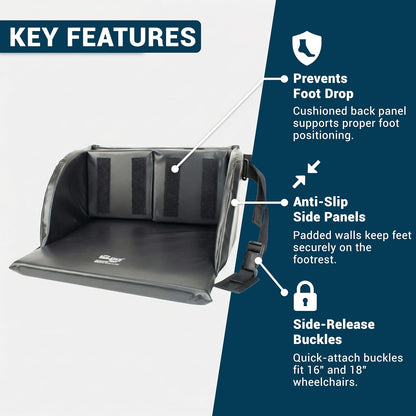 Skil-Care Wheelchair Foot Rest Cradle, Fits 16"-18" Footrest, Foam, 703410 Foam-Cushioned Back and Side Panels, Wipe-Clean Vinyl, Hook and Loop Attachment, 8 x 15 In, Black, Geri-Chair and Wheelchair