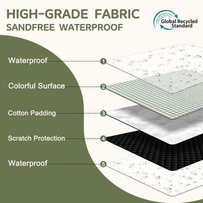 Genovega Waterproof Picnic Blanket, 80 x 80 Inch Extra Large Foldable Outdoor Blanket, Portable Beach Camping Mat with Waterproof PVC Backing, Checkered Green