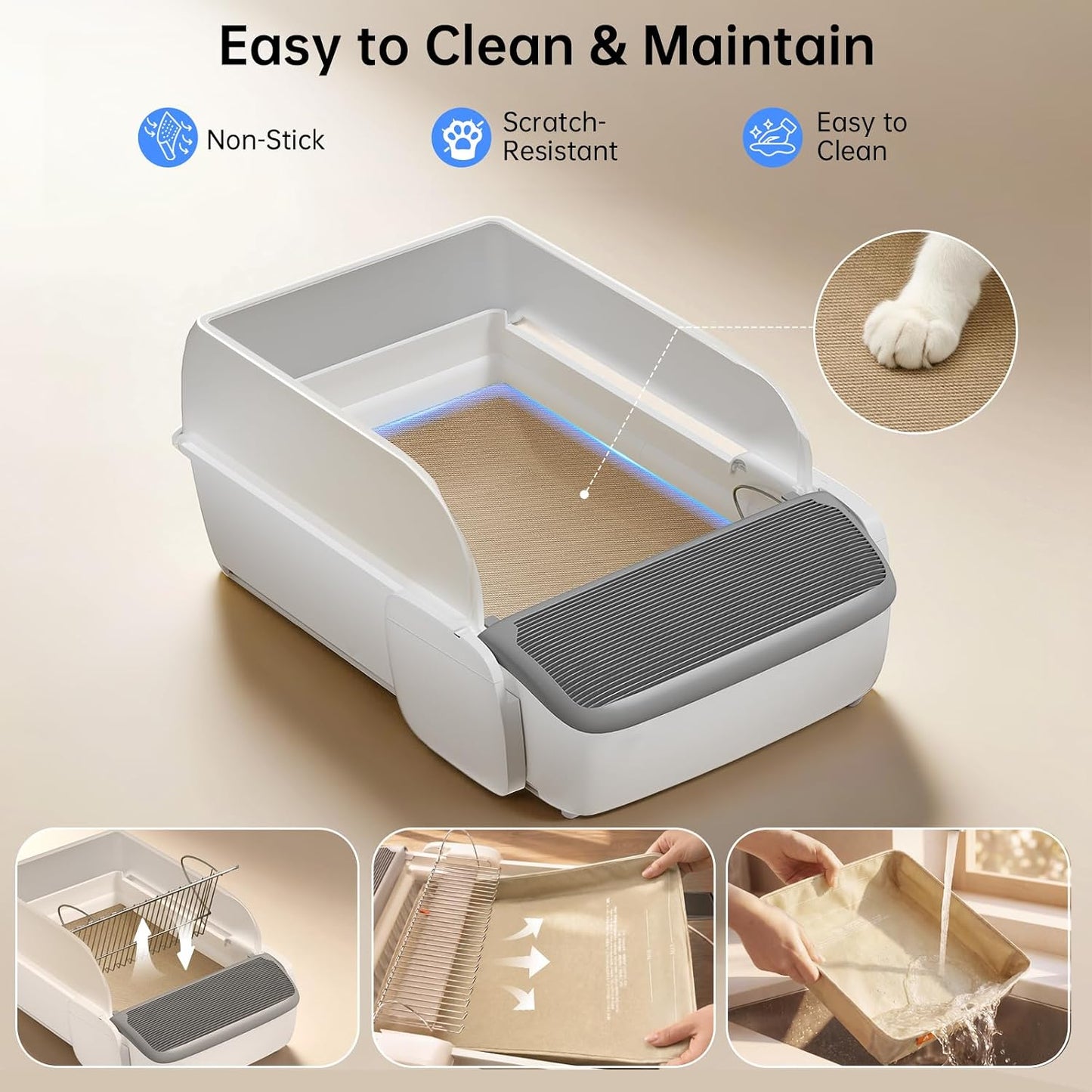 Self Cleaning Cat Litter Box, Open Top Automatic Litter Box, App Control Anti-Pinch Safety Sensors, 6.5L Waste Drawer with Odor Control, 20 Waste Bags, Large Capacity for Big Cats & Multi-Cat Homes