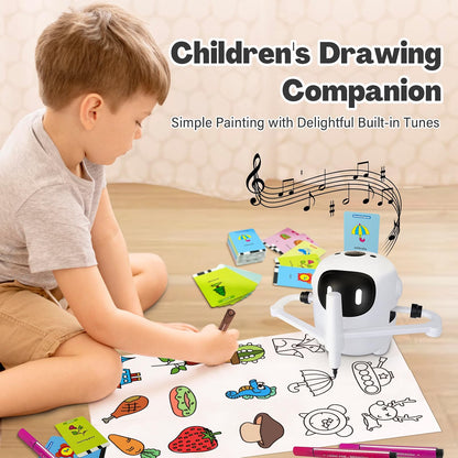 RIVGOT Drawing Robot for Kids with 150 Cards, Voice Interactive Educational Drawing Machine, Montessori Painting Learning Toy with 12 Markers, 5 Pens & Reusable Drawing Board, Ages 3-8