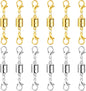 SUTQIGUI Magnetic Necklace Clasp Set, 12-Pack Double Lobster Clasp Necklace Extenders, Gold & Silver Magnetic Jewelry Closures for Necklaces & Bracelets