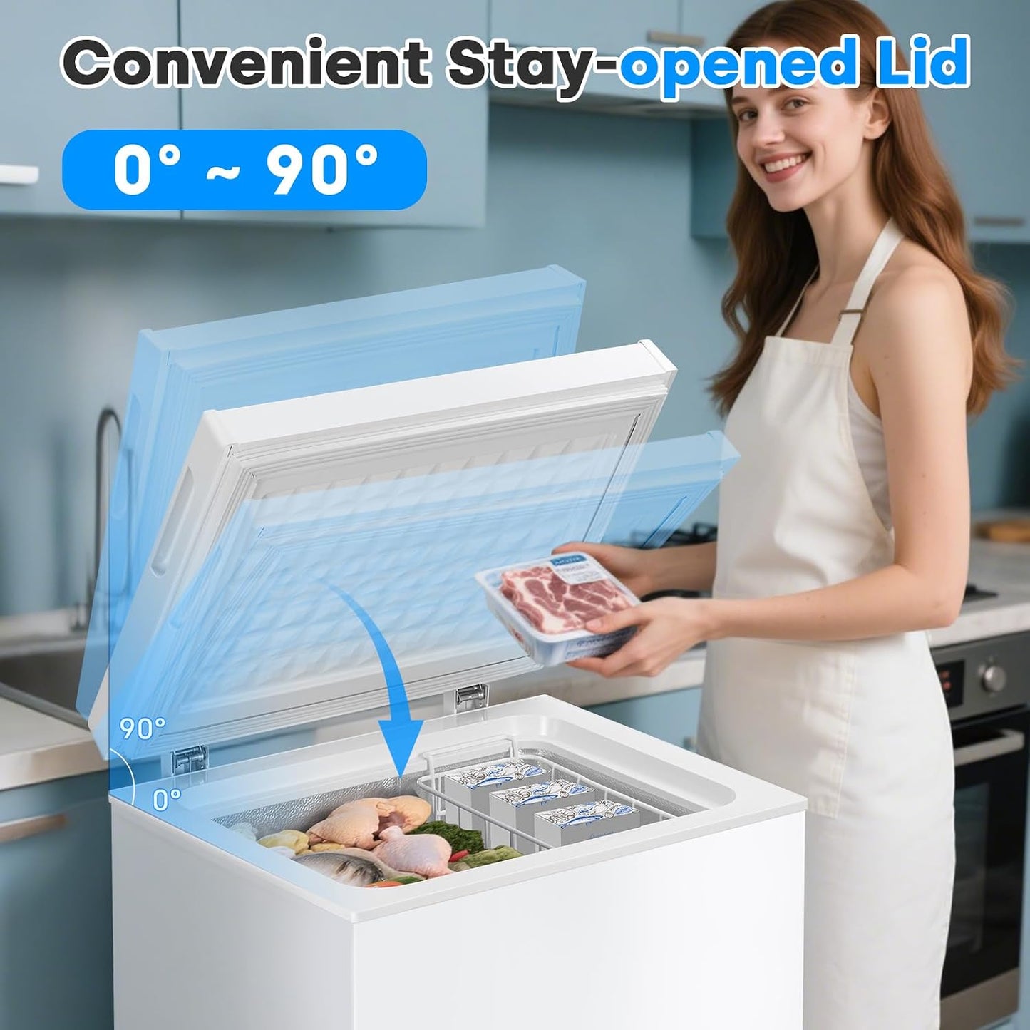 DOGHLY 2.0 Cu.Ft Chest Freezer, Small Deep Freezer with Removable Basket Mini Freezer with 7 Adjustable Temperature, Compact Food Storage Freezer Chest for Home Office Garage Apartment, White