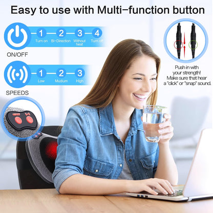 Papillon Back Massager with Heat, Shiatsu Massage Pillow, 3D Deep Tissue Kneading for Neck, Shoulder, Back, Legs & Feet, Gray