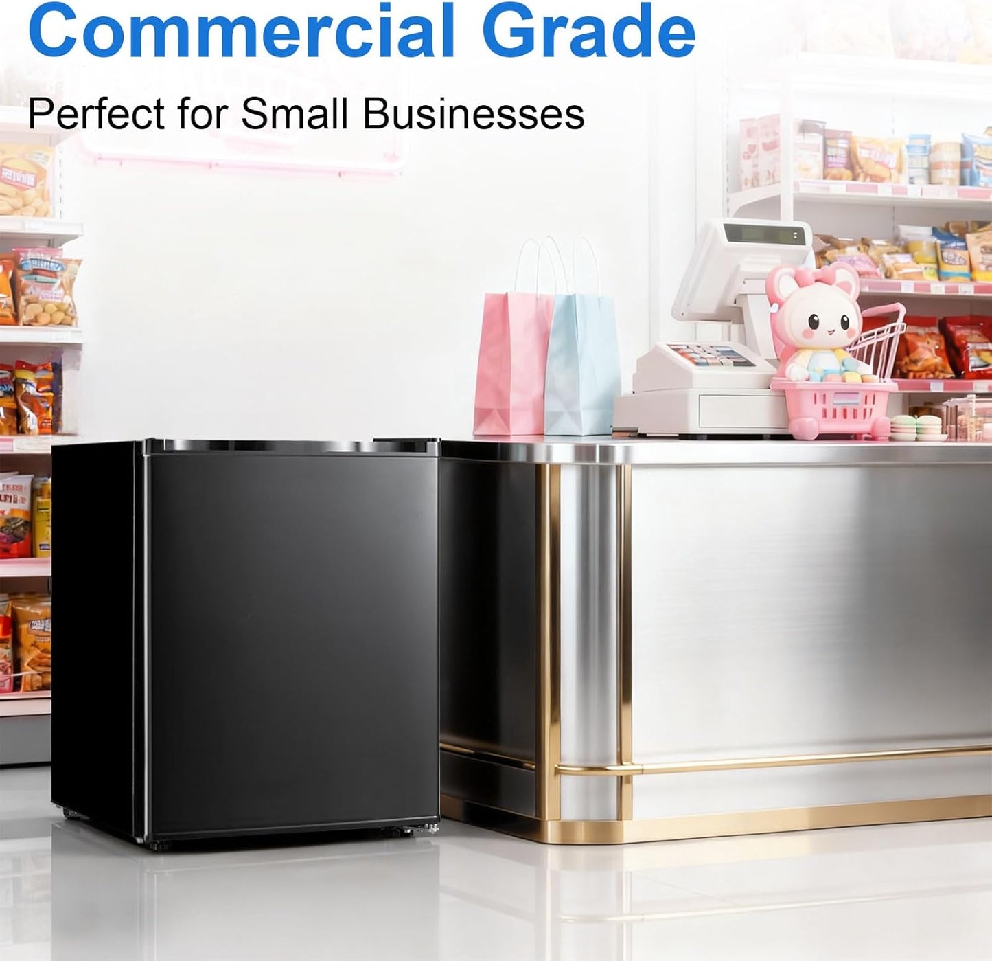 OGHLY 2.1 Cu Ft Upright Freezer, Small Mini Freezer with Removable Shelf Compact Standing Freezer with 7 Adjustable Temperature, Reversible Door, for Bedroom Office Apartment, Black