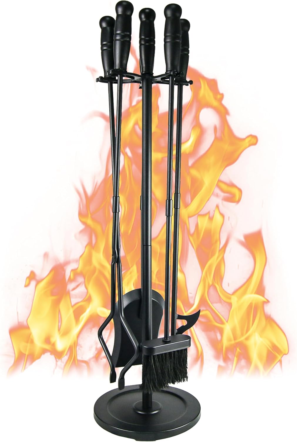 HyperionFlo Essentials 31.5-Inch 5-Piece Fireplace Tool Set with Stand