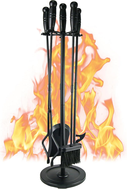 HyperionFlo Essentials 31.5-Inch 5-Piece Fireplace Tool Set with Stand