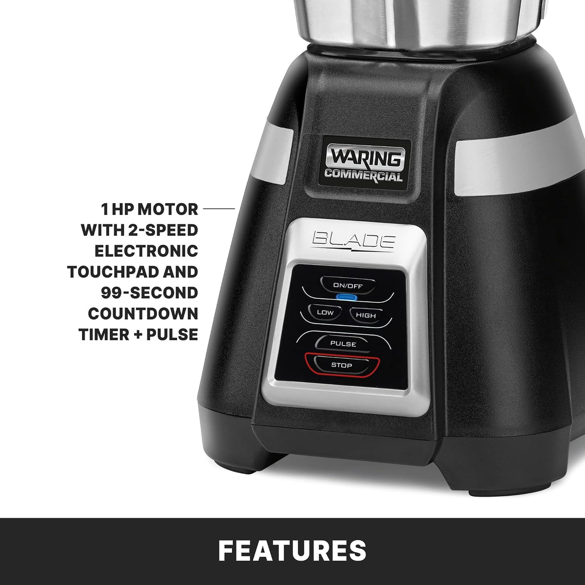 Waring Commercial BB340 Blade 1 HP Blender, 2-Speed Key Pad with Pulse and 99 Second Countdown Timer , 48 oz Stainless Steel Container, 120V, 5-15 Phase Plug