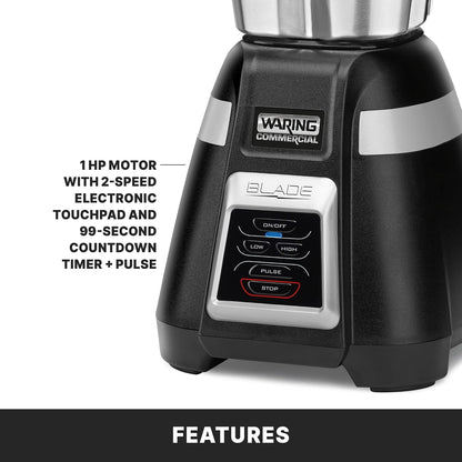 Waring Commercial BB340 Blade 1 HP Blender, 2-Speed Key Pad with Pulse and 99 Second Countdown Timer , 48 oz Stainless Steel Container, 120V, 5-15 Phase Plug