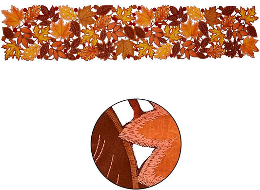 Simhomsen Embroidered Fall Leaves Table Runner for Thanksgiving, Autumn Harvest Decorations (14 × 156 inches)