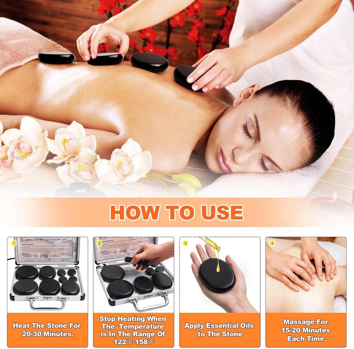 Primachen 9-Piece Hot Stones Massage Warmer Kit, Portable Basalt Massage Stones with Electric Heater, Home Spa Therapy Set